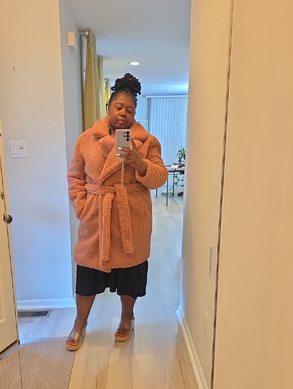Eloquii Teddy Belted Coat in Rust Orange